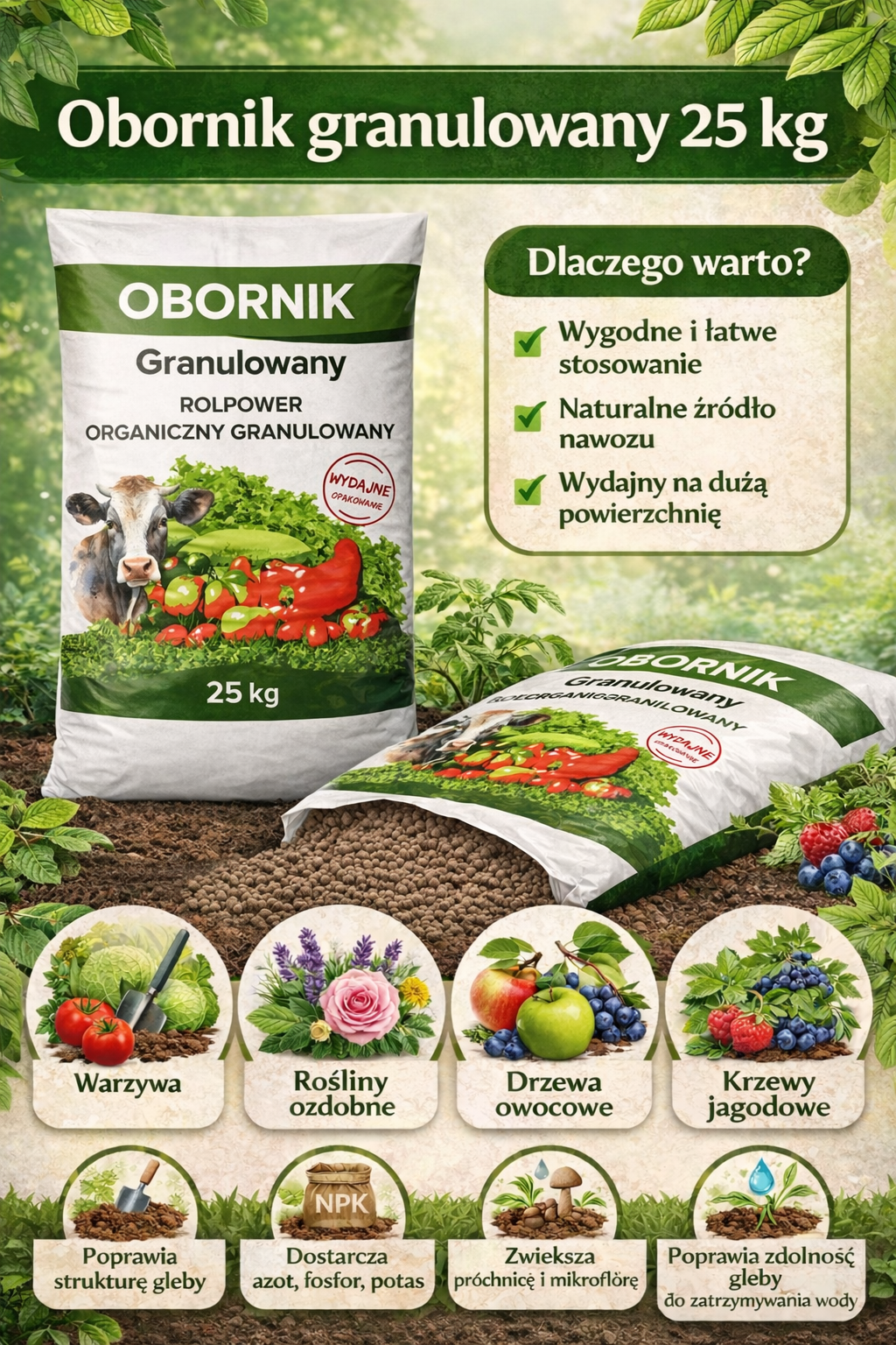 Obornik granulowany ROLPOWER PREMIUM - wygodne i skuteczne nawożenie ogrodu!